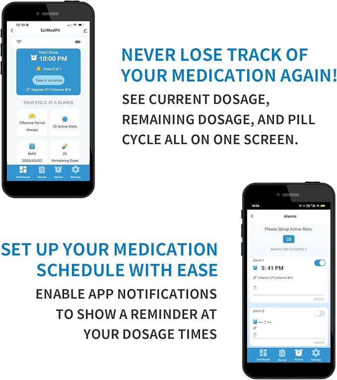 WiFi Automatic Pill Dispenser with Remote Operation via App for Caregivers | Up to 9 Alarms & Sound-Light Reminders for Parkinson & Alzheimer Patients, Real-Time Monitoring & Adherence History Tracking