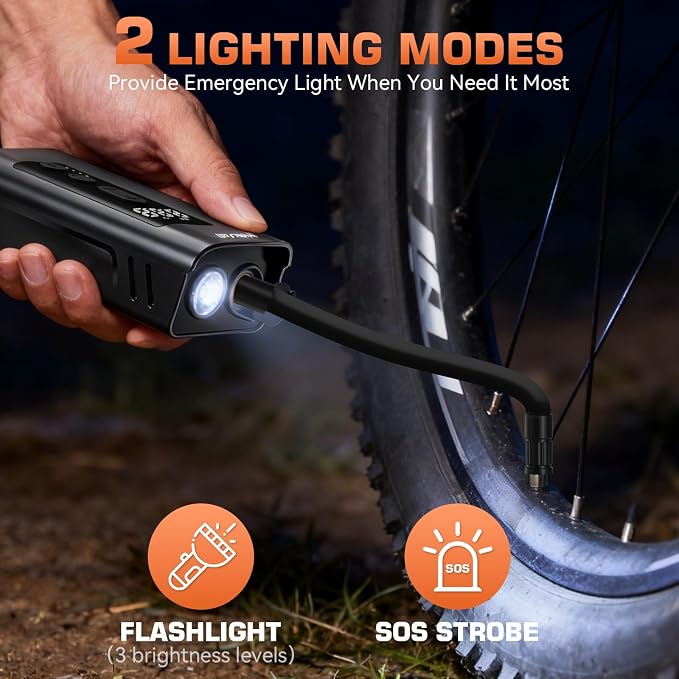F05 Mini Electric Bike Pump 150 PSI, Portable Bicycle Tire Inflator with Presta & Schrader Valve, Fast Inflation Tiny Bike Pump for Road Bike & MTB