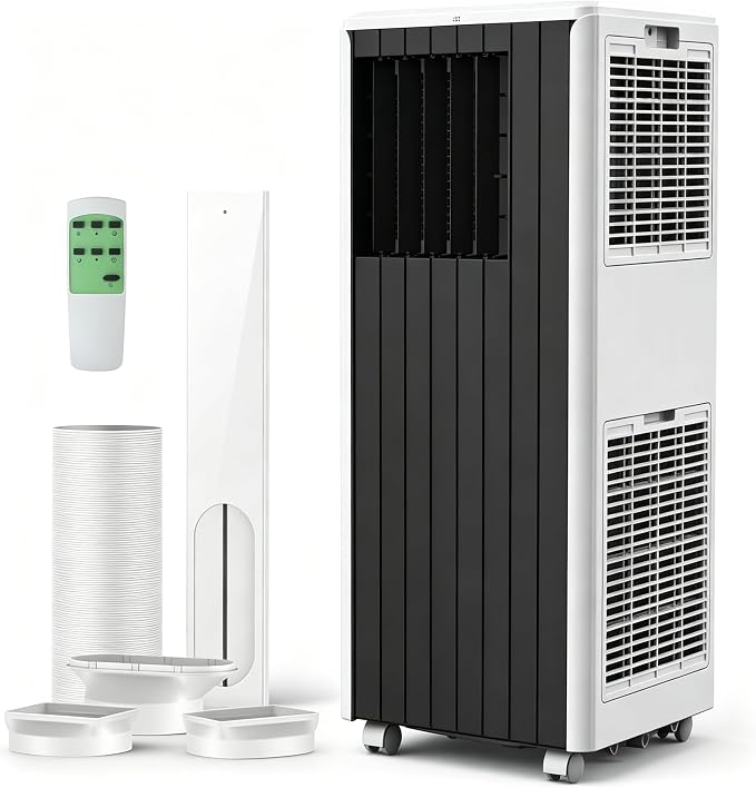8000 BTU Portable Air Conditioners, 3 in 1 Portable AC with Cool, Dry, Fan Modes, Quiet Air Conditioners with Remote, 24H Timer & Sleep Modes, AC Unit for Bedroom, Apartments Up to 350 Sq.ft, Black