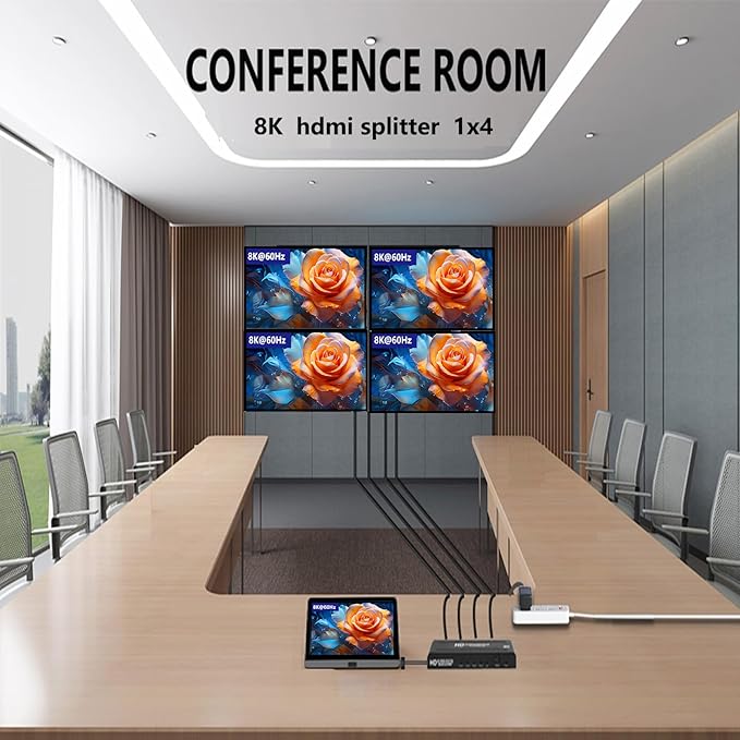8K HDMI Splitter 1 in 4 Out,4k@120Hz 1X4 hdmi 2.1 Splitter Support 8k@60Hz,4:4:4,48 Gbps,EDID,Auto Down Scaler,8K & 4K or 1080P Sync HDCP 2.3, VRR, HDR10+ for PS5，Laptop,HDTV,Projector