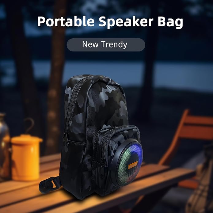 Portable Bluetooth Speaker Bag, Chest Crossbody Sling Bag with LED Light,Wearable Audio Music Shoulder Bag for Hiking Cycling | speaker LED light