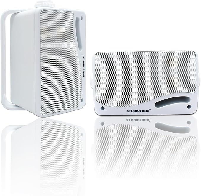 STUDIOFINIX Passive Outdoor Speakers Wired Waterproof -3.5 Inch 3 Way 200W Surface Marine & Wall Mount Speakers, Suitable for Home, Boat, Poolside, Patio, Indoor Outdoor Use（White