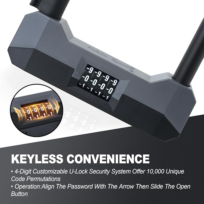 Bike Locks Heavy Duty Anti Theft,Combo Bike U Lock with 2 Keys,18mm Shackle,4-Digit Resettable Combination Bicycle Lock with Sturdy Mounting Bracket for EBike Electric Scooter Motorcycle