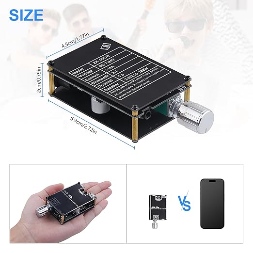 2Pack ZK-1001B Bluetooth Amplifier Board, 100W Mono AMP TWS Mini Audio Power Amplifier Module with Box Matching for Home Speaker System, Bluetooth/AUX/USB Input, APP Control DC 7-24V