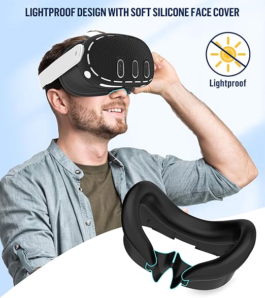 Silicone Cover Set Compatible with Meta/Oculus Quest 3 Accessories, Controller Grips, VR Shell Cover, Facial Interface Cover, Protective Lens Cover, Tempered Glass Lens Caps, Not Fit Quest 3S