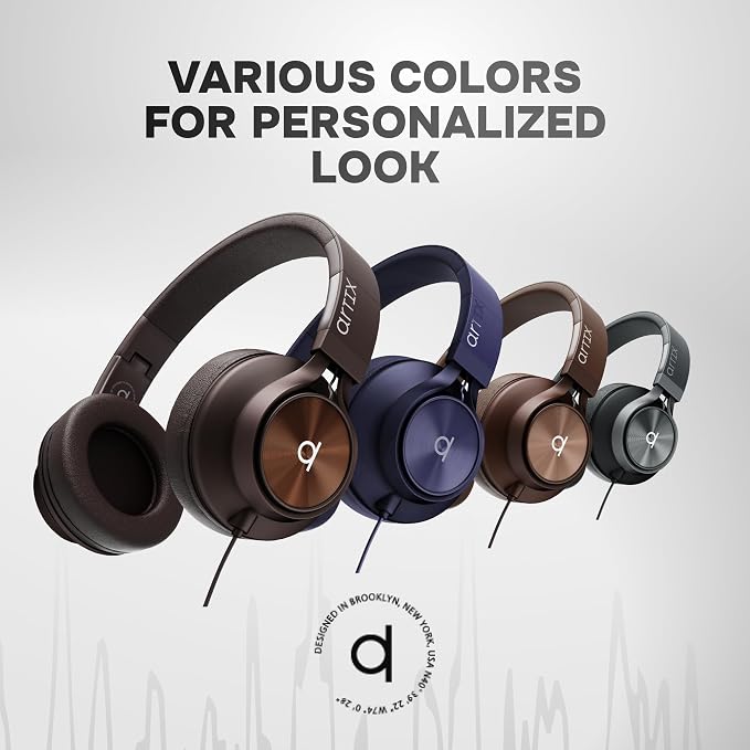 Artix CL750 Adults & Kids Headphones with Cord - Plug-In Over Ear Headphones Wired with Mic and Volume Control, Corded Head phones for Laptop, Computer, Chromebook, Tablet & Smartphone with 3.5mm Jack