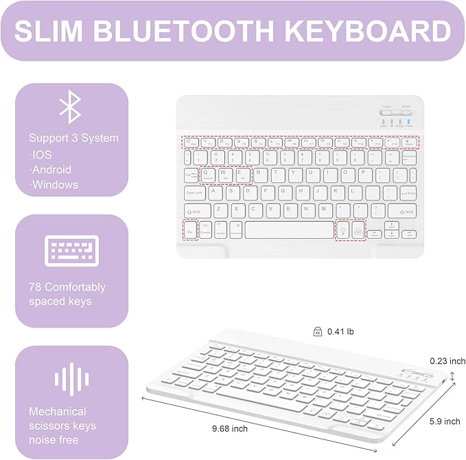 Soke for iPad (A16) 11th/10th Generation Case with Keyboard(2025/2022)-7 Color Backlight Wireless Detachable Folio Keyboard Cover with Built-in Pencil Holder for iPad 11/10.9 inch, Lilac