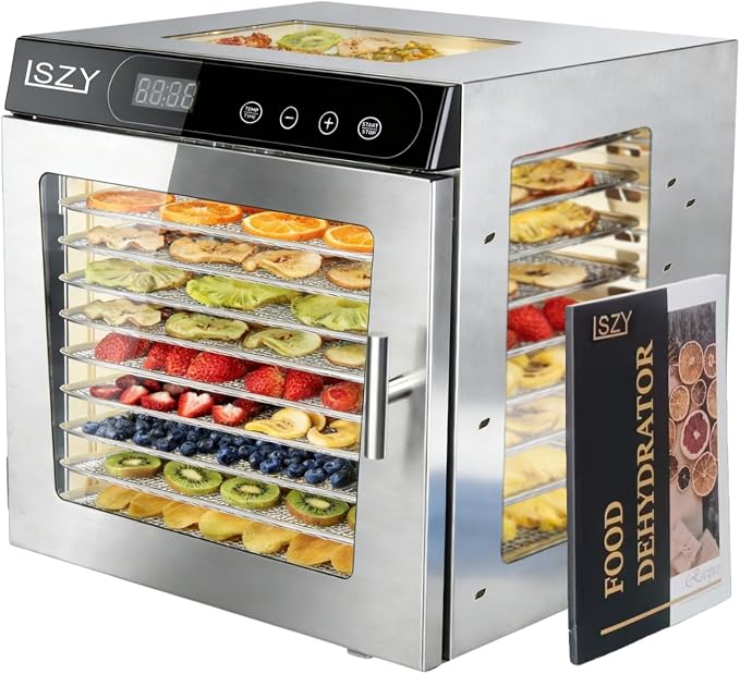 Food Dehydrator Machine, 10 Stainless Steel Trays Dehydrator for Jerky, Poweful 800w Food Dehydrators for Beef Jerky,Meat,Fruits,Herbs,Mushroom, 24H Timer 176°F Temperature Control Food (10 Trays)