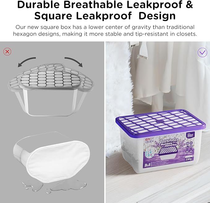 W&E Choice Moisture Absorber, Lavender Scented Dehumidifier for Home, Portable Humidity Absorber Boxes for Your Bathroom, Closet & Car, Bulk Humidity Pack for Home 12 Pack
