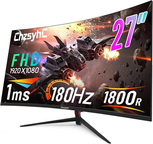 27 Inch Curved 180Hz Gaming Monitor, 1800R Curved Gaming Monitor, 1ms MPRT, FHD(1920×1080P), Freesync, HDMI2.0,DP1.4, VESA Mountable(DP&HDMI Cable Incl.)