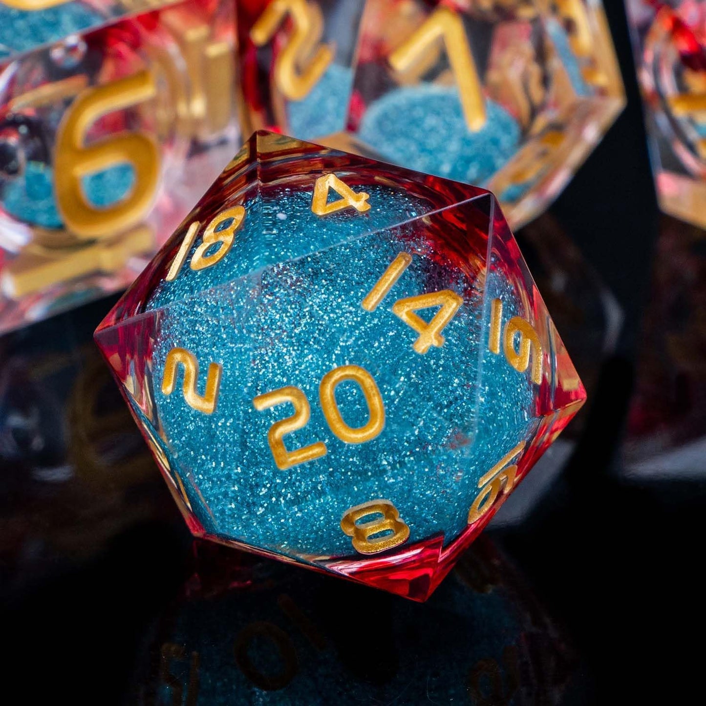 ARUOHHA Liquid Core DND Dice Set, 7pcs Resin Sharp Edged Dice RPG Red Blue Polyhedral D and D Dice with Gift Box, Role Playing Dice Set D20 D12 D10 D8 D6 D4