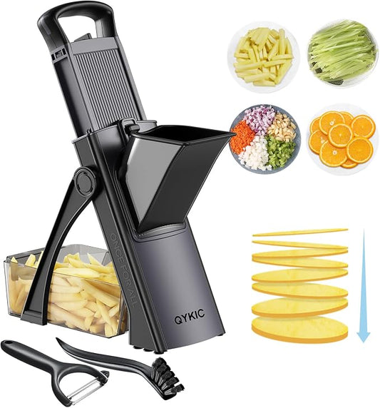 QYKIC Upgrade Safe Mandoline Slicer for Kitchen, Vegetable Chopper Slicer, Potato Slicer Thickness Adjuster, Veggie Onion Dicer for Quick Meal Prep