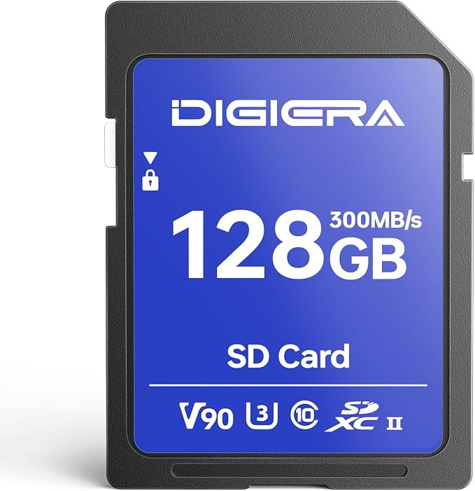 DIGIERA 128GB LSU200 SDXC UHS-II Memory Card - up to 300MB/s, C10, U3, V90, 8K, SD Card for Computers, Digital Cameras, Home Theatre Devices, Car Navigation Systems (1 Pack)