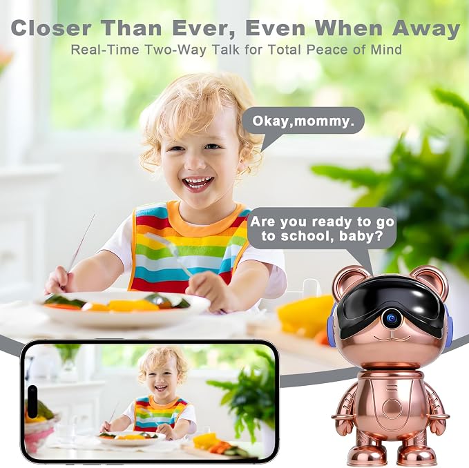 Cute Bear 3K Security Camera – Indoor WiFi Baby Monitor & Pet Camera with AI Motion Tracking & Auto-Follow, 5MP Pan/Tilt, Anti-Glare IR Night Vision, Privacy Mode, Works with Alexa & Google Home（TDB5）
