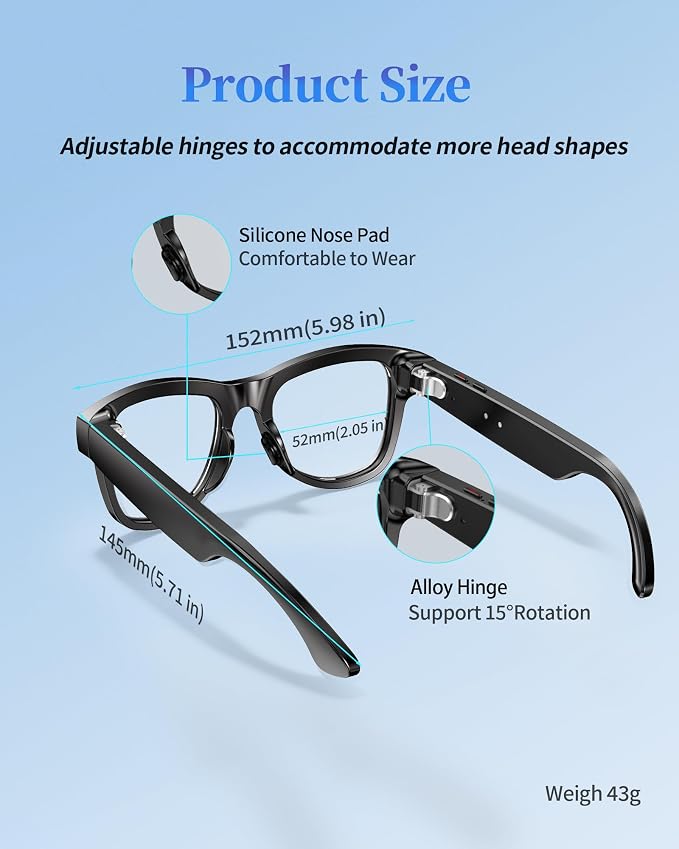 Smart Glasses with Open-Ear Audio & ENC Noise Reduction, 2026 AI Glasses with 8MP Camera, 139 Languages Real-Time Translator, ChatGPT Voice Assistant, UV & Blue Light Blocking for Men Women Daily