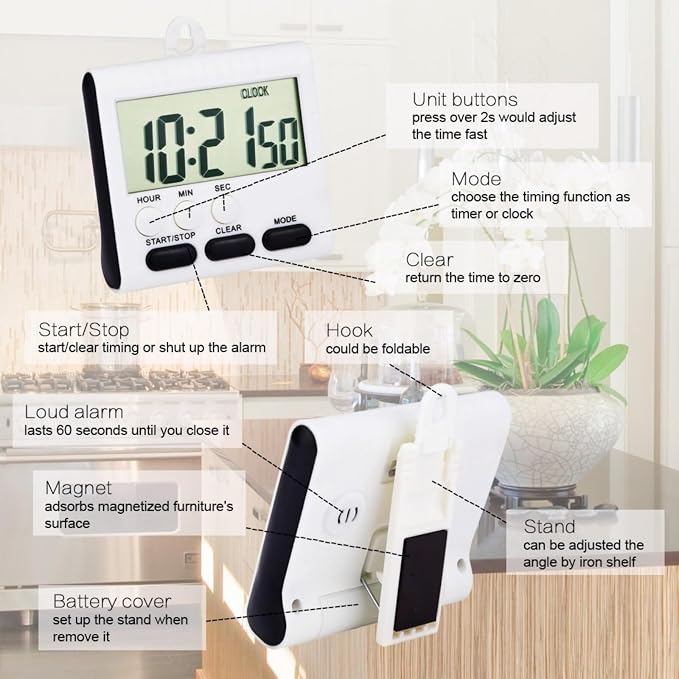 Xuhal 15 Pack 24 Hours Kitchen Timer with Alarm Magnetic Digital Clock Loud Alarm, Big Screen and Strong Magnet Manual Switching Count up or Down and Memory Function for Baking Sports Office Study