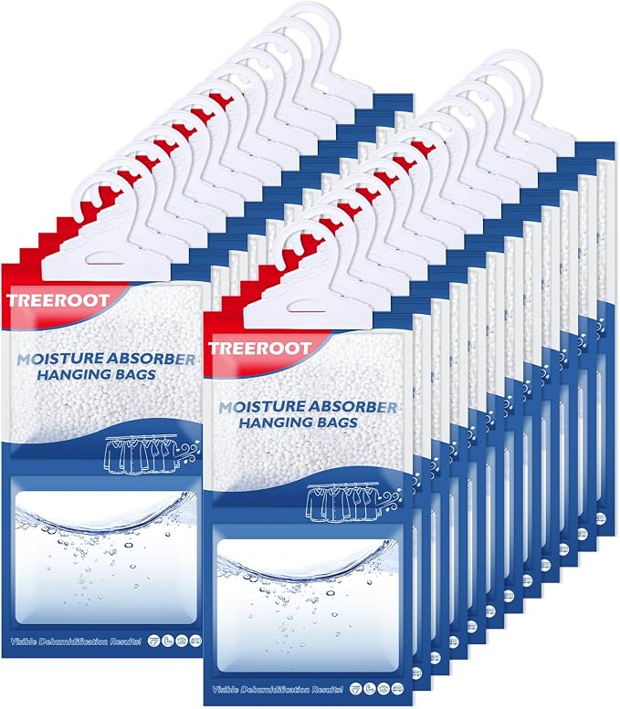 24 Pack Moisture Absorbers for Closet, 9.8OZ Hanging Closet Dehumidifier Bags, Hanging Humidity Absorber in Wardrobes, Kitchens and Bathrooms