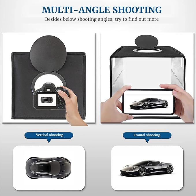 Portable Photo Studio Light Box, PULUZ 16"x16" Professional Dimmable Shooting Tent Kit with 160 LEDs Lights & 6 Kinds Double-Sided Color Backgrounds for Product Photography