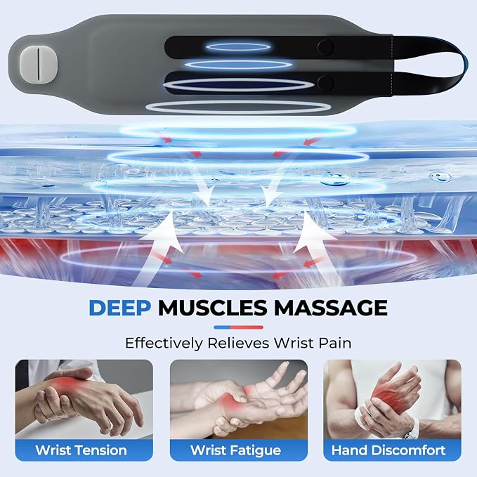 Hand Massager with Heat, Cordless Wrist Supports Brace - Relief for Carpal Tunnel, Arthritis & Tendonitis, Left/Right Hand, Gray, L