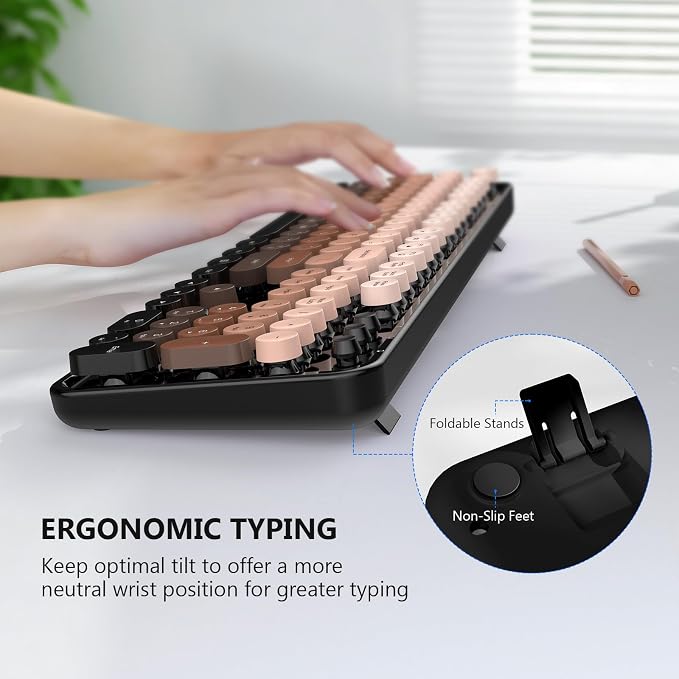 MOFII Wireless Keyboard and Mouse Combo, 2.4 GHz Full-Size Retro Round Keyboard with 8 Multimedia & Shortcut Keys, Plug and Play, Compatible with Mac, Windows, Laptop, Desktop, PC - Coffee Gradient