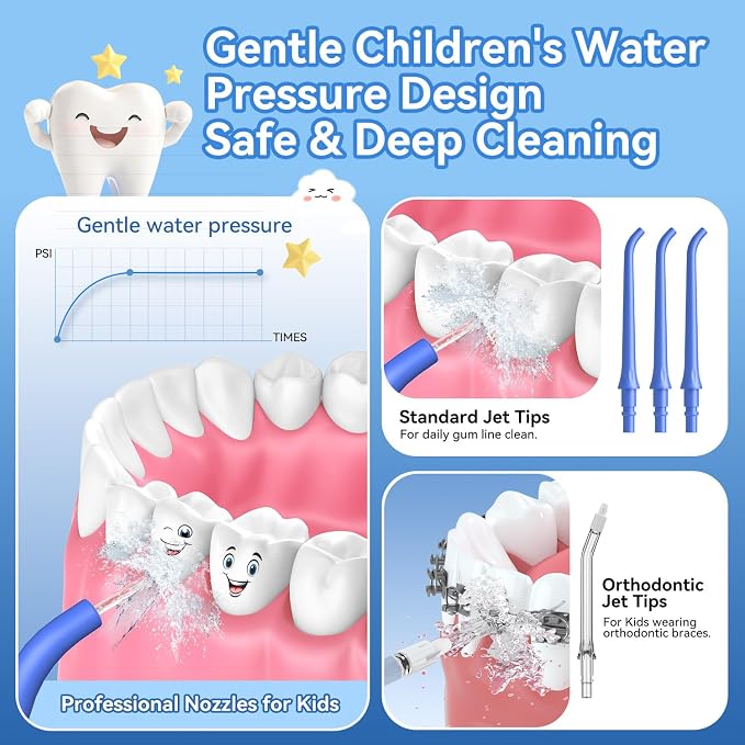 JTF Electric Toothbrush with Water Flosser Combo for Kids: 2-1 Oral Clean Kit for Teeth Brushing & Flossing, Multiple Modes for Braces & Sensitive Gums Care, Cordless Rechargeable for Home & Travel