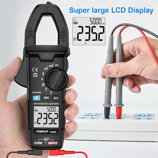 Digital Clamp Meter Multimeter TRMS 6000 Counts 600A Auto-ranging Amp Meter with Flashlight Backlight, Measures NCV, AC/DC Voltage Current, Continuity Capacitance Diode Resistance, Temperature