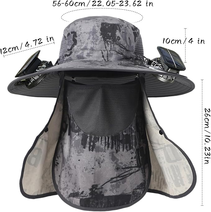 Solar Powered Fan Hat with 2 Fans, Wide Brim Sun Hat for Men Women, Adjustable Cooling Fishing Hat for Outdoor