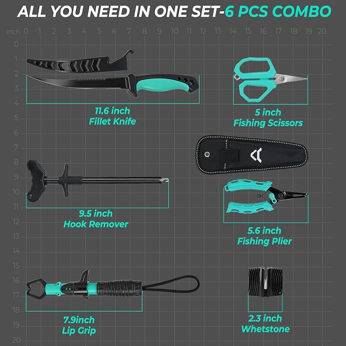 Jenseits Fishing Tool Kit, Fish Gripper, Fishing Pliers, Digital Fish Scale, Fillet Knife, Hook Remover & Fishing Accessories Set, Freshwater Saltwater Fishing Gear, Fishing Gifts for Men Angler