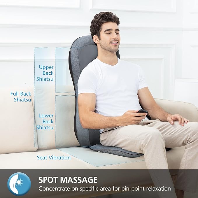 COMFIER Shiatsu Full Back Massager,Massage Chair Pad with Heat,2D/3D Massage Seat Cushion,Chair Massager with 10 Shiatsu Nodes, Rolling Kneading Chair Pads for Lower Back,Mothers Day Gift for Women