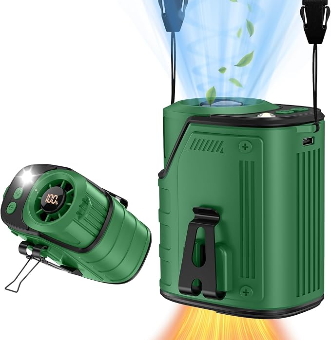 W & O Portable Fan Rechargeable,Personal Waist Clip on fan 4 Speeds & Flashlight Hands-FreeHanging Neck Fan, 20H Cooling For Outdoor Camping Travel(Green)