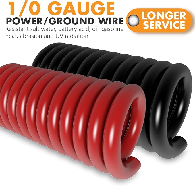 Jeemiter 1/0 Gauge CCA Wire Kit - Power/Ground Cable (40FT Black/Red),Battery Wire with 250A ANL Fuse,1/2 Inch Cable Split Sleeving,Lugs,Heat Shrink Tubing | for Car Audio Systems,Big 3 Upgrade