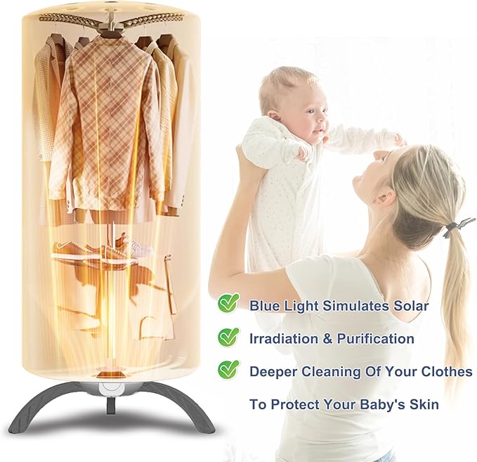 Portable Clothes Dryer, 900W Fast Drying & Large Load Capacity for Laundry and Shoes - Compact Mini Dryer Machine for Travel, Apartments, RV, Dorm Blue
