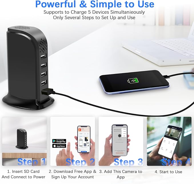 WiFi Hidden Spy Security Camera USB Charger, FHD 1080P Wireless Secret Camera Nanny Cam for Home Office Bedroom and Room Security with Real Time Motion Detection