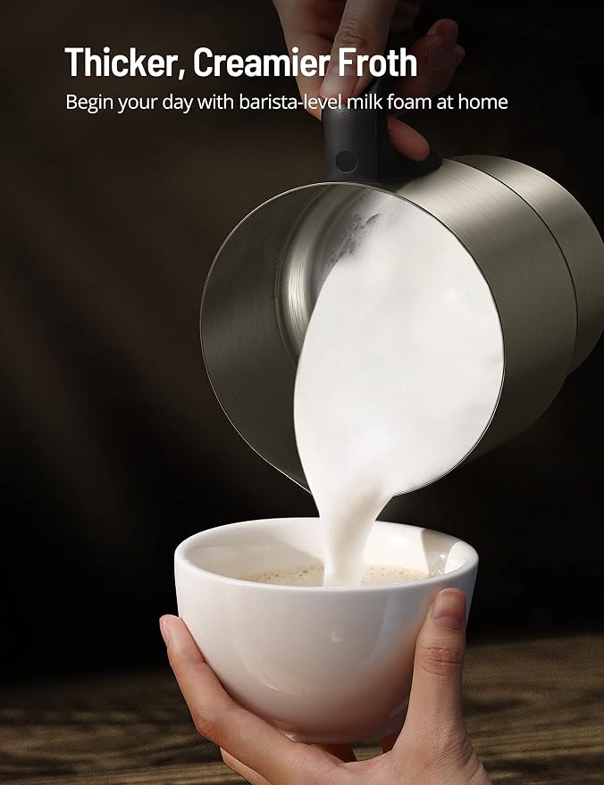 Milk Frother and Steamer, PARIS RHÔNE 4 in 1 Detachable Milk Steamer, 500ml Hot Chocolate Maker and Milk Warmer with Hot & Cold Foam, Dishwasher Safe, All Stainless Steel