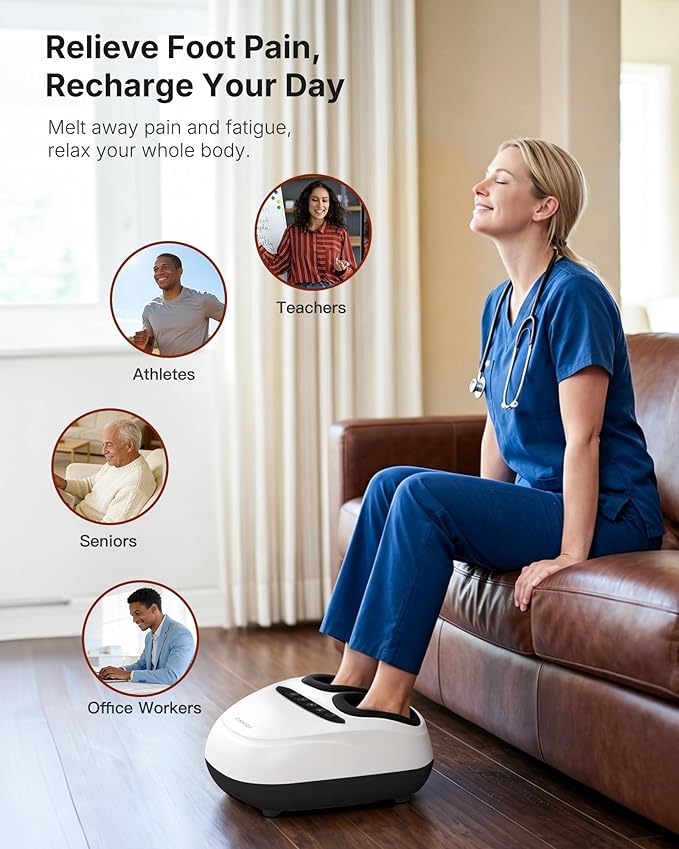 KNQZE Shiatsu Foot Massager with Heat, Compression, Deep Kneading Foot Massage for Plantar Fasciitis Relief, Remote Control, Multi Massage Modes, Auto Shut-Off Timer, FSA Eligible, White