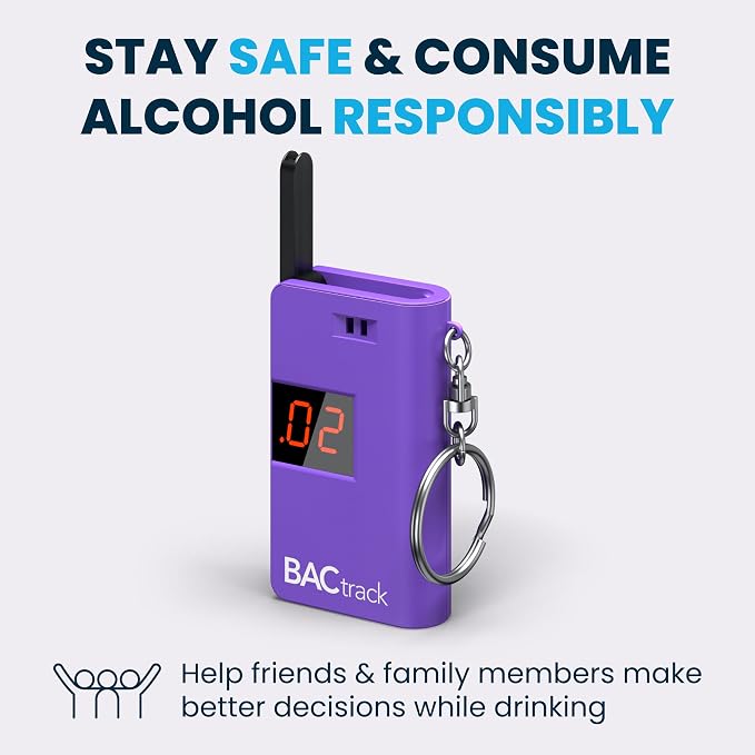BACtrack Keychain Breathalyzer (Purple) and 20 Breathalyzer Mouthpieces Bundle