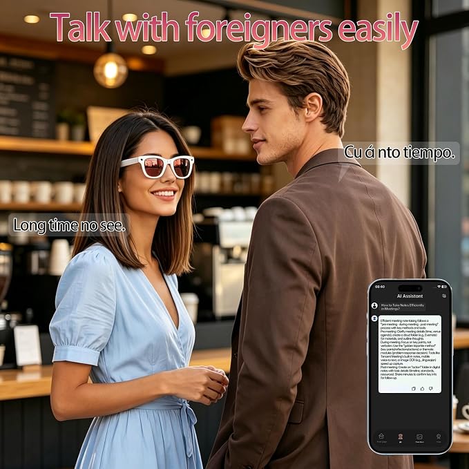 AI Smart Glasses with Camera 8MP HD Camera Glasses for Men Women 1080P Video Recording Sunglasses Real-time Translation, Open-Ear Audio for Travel, Meetings & Vlogging