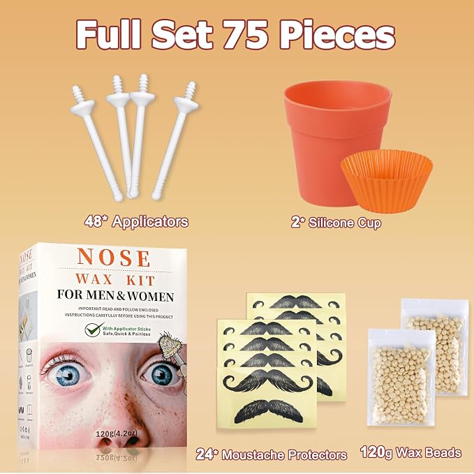 120g Long-Lasting Nose Hair Waxing Kit with 48 Applicators | Painless and Easy Mustache Guard | CoFashion Nose Hair Remover for Men and Women