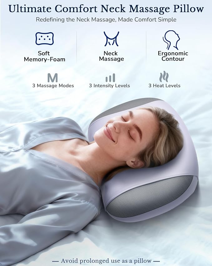 JZBRAIN 3-in-1 Neck Massager Pillow with Heat, Rolling Shiatsu | neck massage pillow, cervical neck pillow for pain relief, lying down neck massager, neck tension relief, Cervical Traction