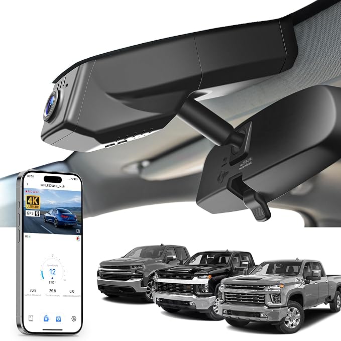 Mangoal 4K Dash Cam fit for Chevy Silverado 1500 2019-2021, 1500 Limited 2022 and HD 2020-2023 (Model B), Model B & Model A Have Same Models Years but Vehicle Sensor Cover are Different