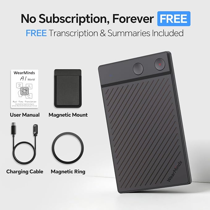 AI Voice Recorder, NoteCard Voice Recorder No Subscription, App Control, Real Time Transcribe & Summarize, Multi-Language, Deep AI Analysis for Meetings/Class/Lectures (Deep Gray)