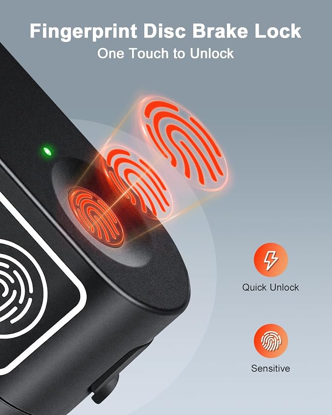 Motorcycle Disc Lock with Fingerprint Unlock, 120dB Anti-Theft Waterproof Alarm Brake Lock, 7mm Pin & 5ft Reminder Cable, for Motorcycles Bike Scooter