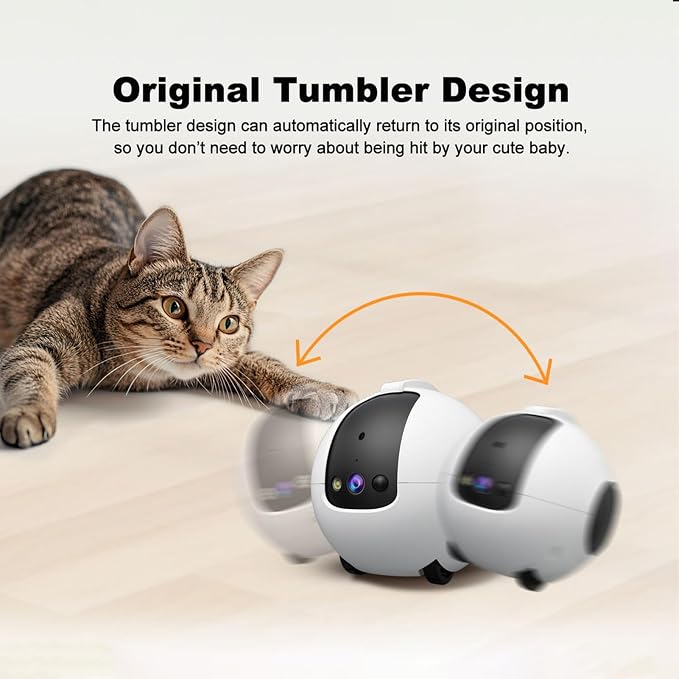 Movable Pet Camera 1080P HD Pet Camera Two Way Audio 10000mAh Battery Pet Monitoring Camera Remote APP Control Camera with Night Vision Interactive Cat Camera Companion Robot