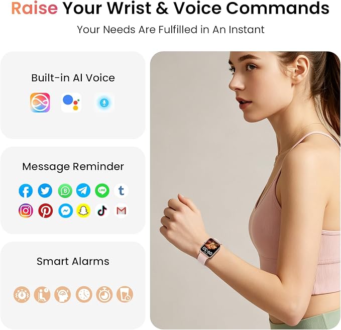 Gydom Smart Watch for Women and Men, 1.85" HD Fitness Trackers for iPhone/Android/Samsung (Answer/Make Calls), Heart Rate/Sleep/SpO2 Monitor, 101+ Sports Modes, IP68 Waterproof, 2 Bands, Pink