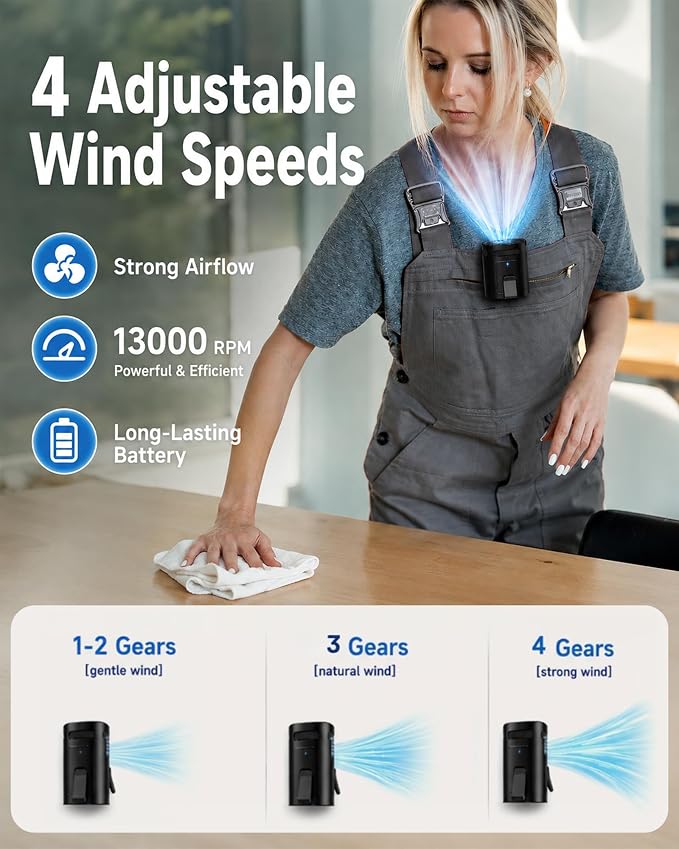 Portable Waist Fan, 13000RPM Personal Cooling Fan with 4 Adjustable Speed, 3000mAh Rechargeable Battery, Hands Free Clip On Fan for Outdoor Working Hiking Travel（F25）