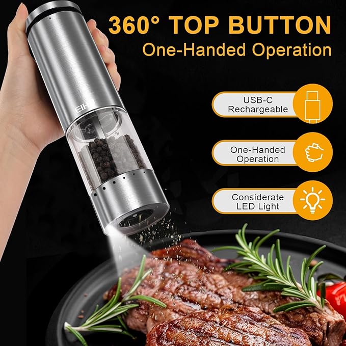 Electric Salt and Pepper Grinder Set USB Rechargeable,Wireless Bluetooth Meat Thermometer with 2 Ultra-Thin Probes,Smart Digital Food Thermometer for Grill Smoker Roast Oven, Cooking Gifts