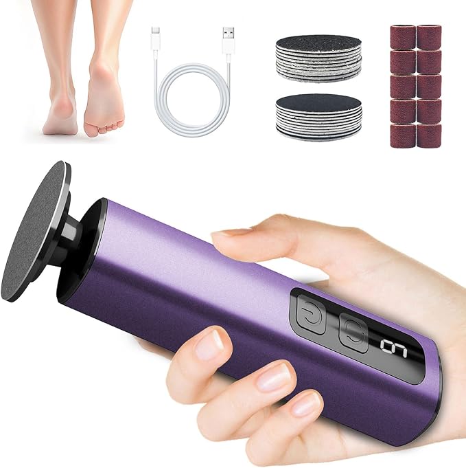 Electric Foot Callus Remover, 9-Speed for Dead Skin & Hard Calluses, Aluminum Alloy, Type-C Rechargeable, Replacement Discs, Spa-Like At-Home Pedicure, Relaxing Self-Care (Deep Lavender)