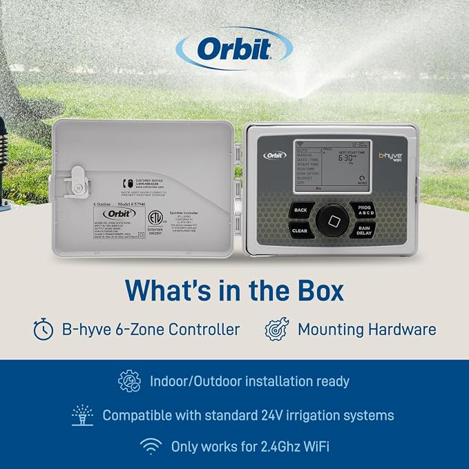 Orbit B-hyve Smart Indoor/Outdoor Sprinkler Controller - 6-Zone - App Controlled Smart Controller with Custom Irrigation Schedules - Weatherproof Multi-Zone Sprinkler System - 57946