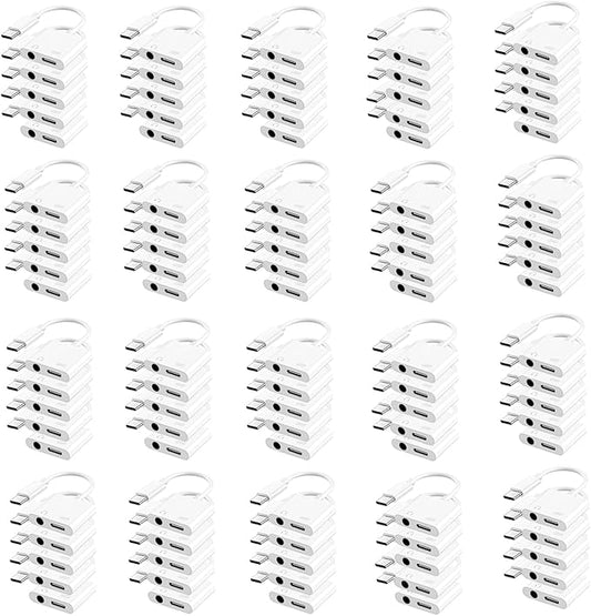 USB C to 3.5mm Headphone and Charger Adapter, Type C to Aux Jack Dongle Cable Cord with PD Fast Charging for iPhone 15/16/17 Pro/Max/Plus, iPad, Samsung Galaxy S22/S23/S24 Ultra, Note 20 (100-Pack)