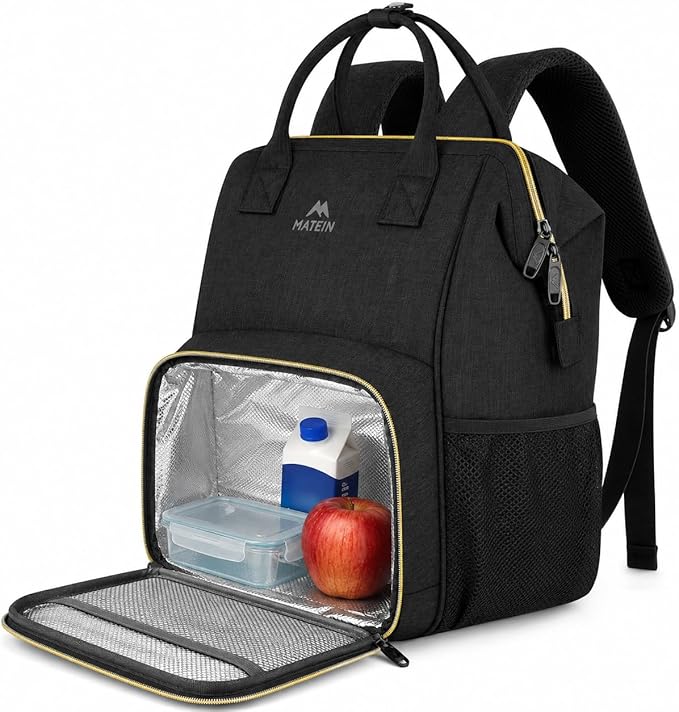 MATEIN Lunch Backpack for Women, Insulated Cooler Backpack Lunch Bag for Men, 15.6 Inch Leakproof Laptop College Tote Work Bag Teacher Nurse Picnic Office Commuter Travel, Black